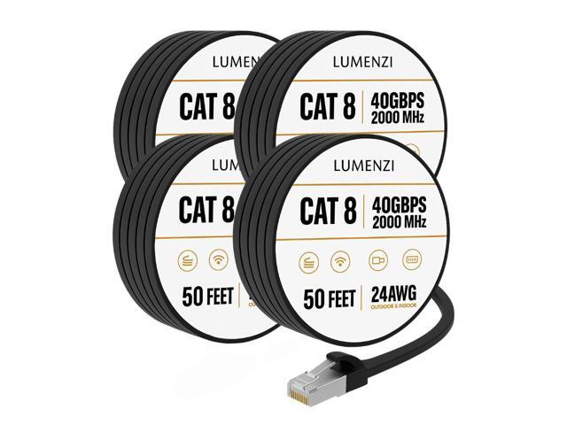 Cat8 Flat Ethernet Cable 50ft, 4 Pc Pack, 40Gbps 2000MHz Network Patch Cord, S/FTP Shielded LAN Cable with RJ45 Connectors, for Gaming, Router,...