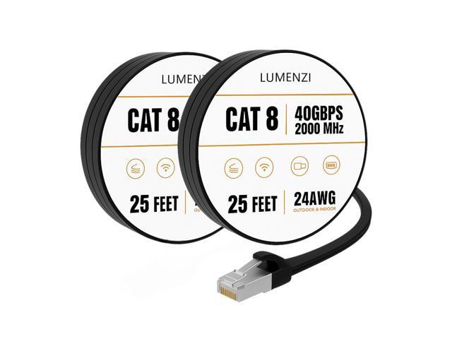 Cat8 Flat Ethernet Cable 25ft, 2 Pc Pack, 40Gbps 2000MHz Network Patch Cord, S/FTP Shielded LAN Cable with RJ45 Connectors, for Gaming, Router,...