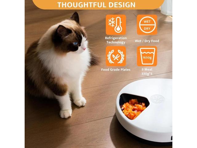 UBPet Cat Wet Food Automatic Feeder with Cooling, Semiconductor Refrigeration, with Timer, 5 Food Compartments for 330g Pet Food Each, Premium Meal...