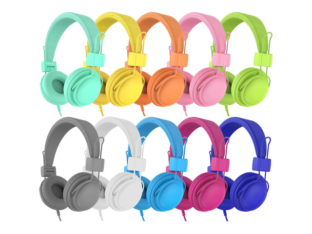 Classroom Headphones Kids 20-Pack, 85dB Volume with Mic & SharePort Durable School On-Ear Premium Bulk Wired Headset for K-5 Student Children,...