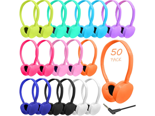 50 Pack Bulk Headphones for Classroom School Kids, Durable Wholesale Kids Headphones for Student Boys Girls Adults,3.5mm Jack for Computer Kindle...