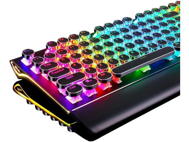 S108 Typewriter Keyboard, Retro Mechanical Gaming Keyboard Wired 108 Keys with RGB Backlit Sidelight, Detachable Wrist Rest, Round Keycaps Blue...