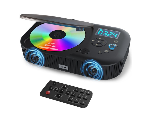 CD Player Portable, Dual Stereo Portable CD Player-Black 4000mAh Rechargeable Player for Car/Home with Remote Control, Support USB/AUX,Headphone Jack