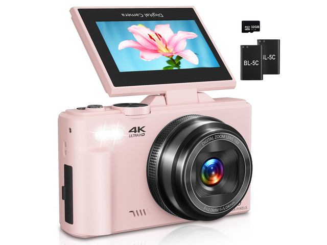 Digital Camera for Photography, 4K Vlogging Camera for YouTube 3' 180Â° Flip Screen 18X Digital Zoom Compact Cameras with 32GB TF Card & 2...
