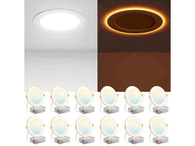 12 Pack 6 Inch LED Recessed Light with Night Light, 5CCT, 1100LM Ultra-Thin Ceiling Light, 5%-100% Dimmable, No Flicker, 2700K-5000K, Canless Wafer...