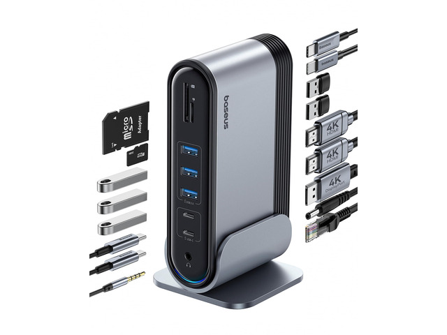 17-in-1 Laptop Docking Station 3 Monitors with 4K HDMI+DP, USB C Docking Station with 7 USB, 1000Mbps Ethernet, 100W PD, Card Readers Compatible...