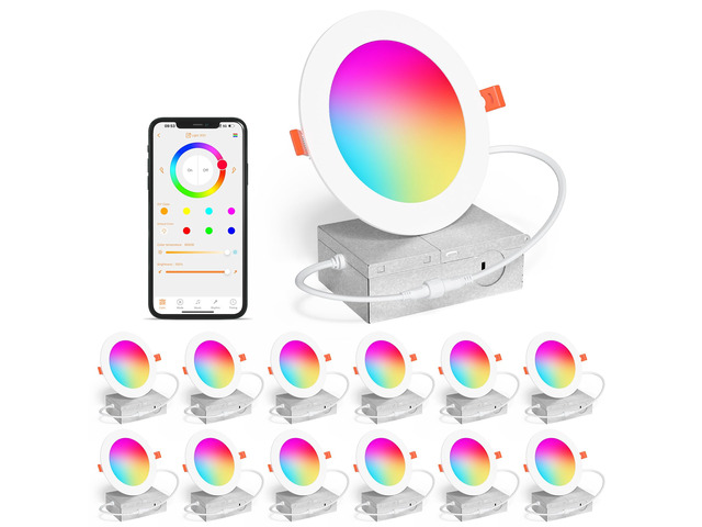 Smart Recessed Lighting 4 Inch RGBCW Color Changing 12W LED Downlight with Junction Box,1080 Lumen Recessed Ceiling Light Compatible with...