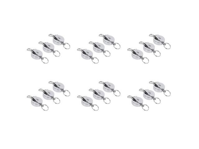 18 Pcs Stainless Silver Retractable Key Chain Recoil Keyring Heavy Duty Steel