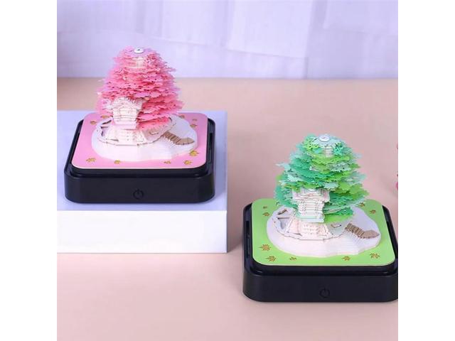 2024 Calendar Memo Pad, Desk Calendar With LED Lights 3D Notepad Paper Carving Gift Desktop Decoration For Office B Easy To Use