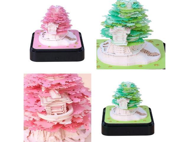 2024 Calendar Memo Pad, Desk Calendar With LED Lights 3D Notepad Paper Carving Gift Desktop Decoration For Office B Easy To Use