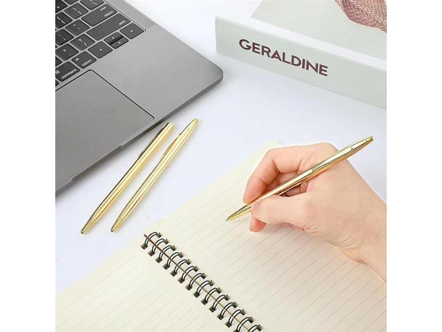 Retractable Gold llic Slim Ballpoint Pen Set, 50Pcs, For Wedding Favors & Home Office Black Ink, 1.0Mm Tip