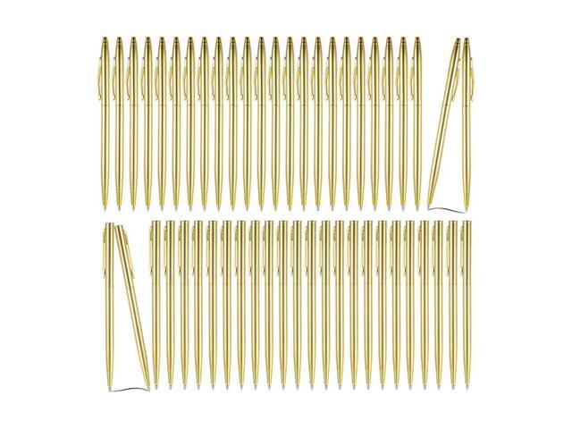 Retractable Gold llic Slim Ballpoint Pen Set, 50Pcs, For Wedding Favors & Home Office Black Ink, 1.0Mm Tip