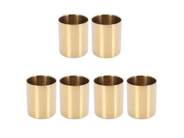 6-Piece Pencil Cup Holder Pen Pot Makeup Brushes Holder Desk Stationery Organizer Stainless Steel (Gold)