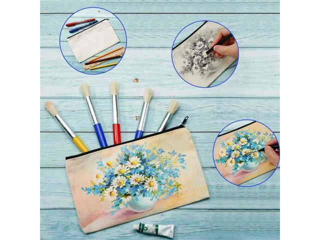 5X Canvas Zip Bags Canvas Pencil Pouch Canvas Makeup Bags Blank Canvas Pencil DIY Craft Bags Cosmetic Pouch Makeup Bag