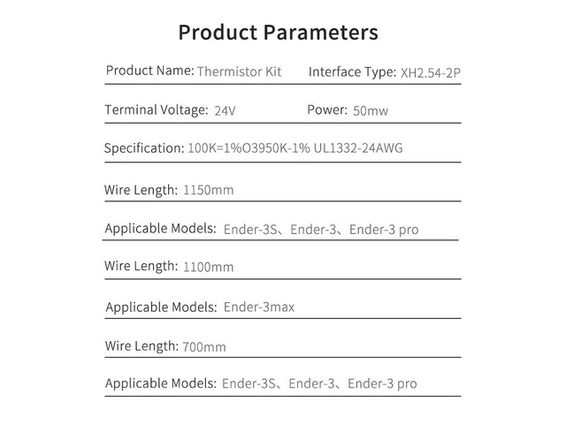 3D Printer 100K NTC Thermistors Cable for Ender 3/Ender 3 Pro/Ender 5/CR-10S