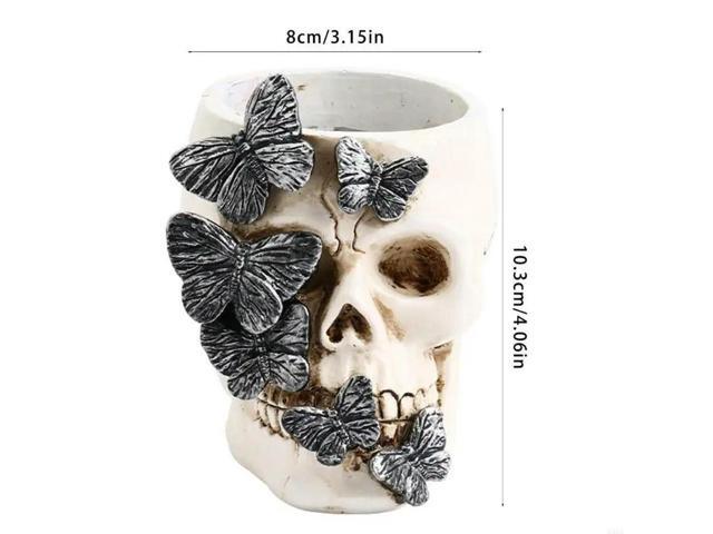 3D Skull Pen Cup Halloween Decorative Pen Organizers Resin Pencil Cup Makeup Brush Organizers for Office Desk Decoration