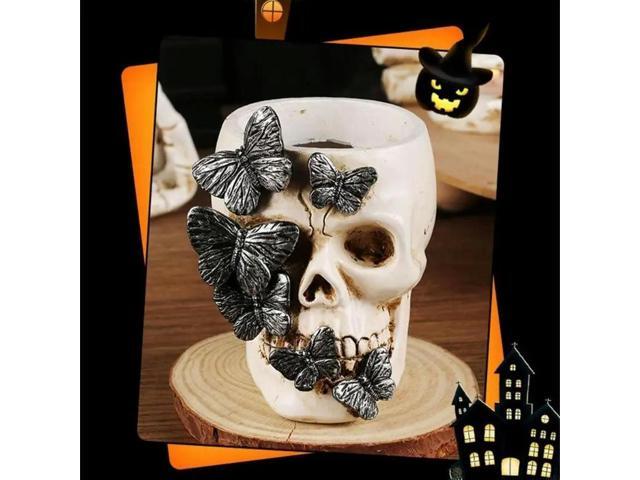 3D Skull Pen Cup Halloween Decorative Pen Organizers Resin Pencil Cup Makeup Brush Organizers for Office Desk Decoration