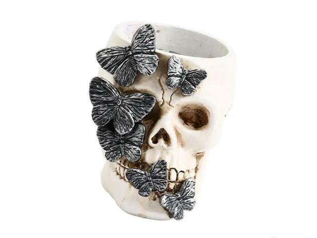 3D Skull Pen Cup Halloween Decorative Pen Organizers Resin Pencil Cup Makeup Brush Organizers for Office Desk Decoration
