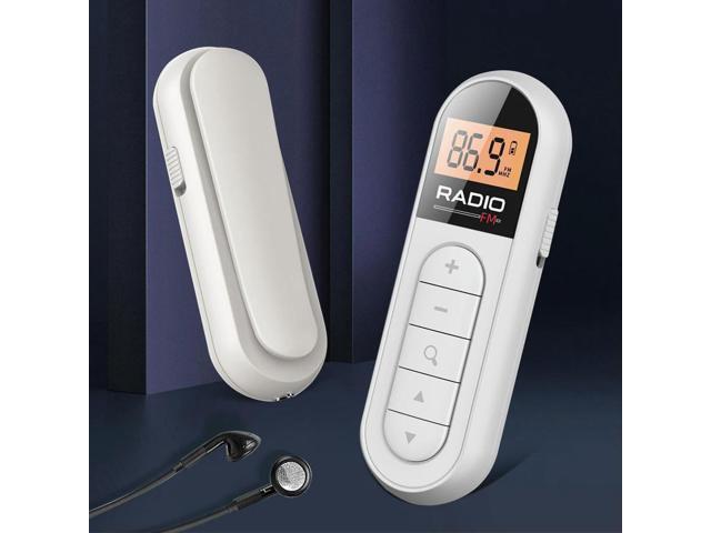 FM Radio Backlight LCD Display Mini Pocket Clip Radio with 3.5mm Headphones Personal Walkman Radio 76-108MHZ for Walking Jogging