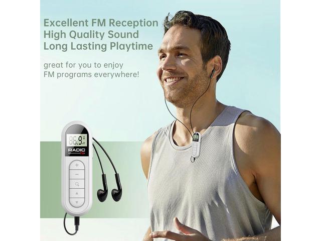 FM Radio Backlight LCD Display Mini Pocket Clip Radio with 3.5mm Headphones Personal Walkman Radio 76-108MHZ for Walking Jogging