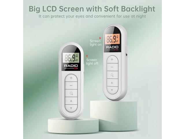 FM Radio Backlight LCD Display Mini Pocket Clip Radio with 3.5mm Headphones Personal Walkman Radio 76-108MHZ for Walking Jogging