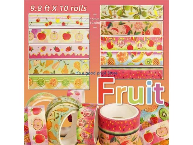 10Rolls Fruit Tape 15mmX9.8ft Decorative Tape Aesthetic Paper Tape for Scrapbooking Journal Notebook Album Packaging