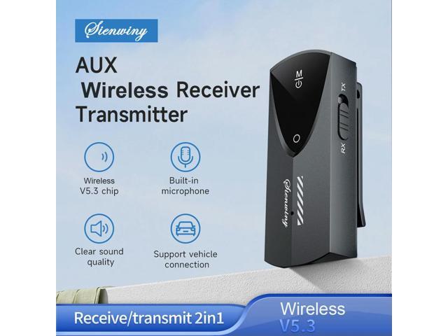 BT 5.3 2-In-1 Wireless Adapter with Mic Mini Car Audio Connector Low Latency Wireless Transmitter for TV/Home Sound System