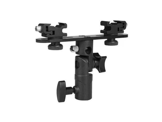 Dual Flash Bracket Double Hot Shoe Flash Umbrella Holder 1/4inch To 3/8inch with 2 Cold Shoe Mount for DSLR Camera
