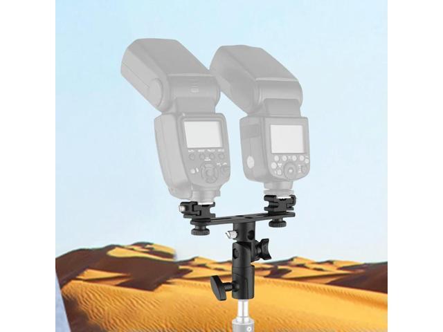 Dual Flash Bracket Double Hot Shoe Flash Umbrella Holder 1/4inch To 3/8inch with 2 Cold Shoe Mount for DSLR Camera