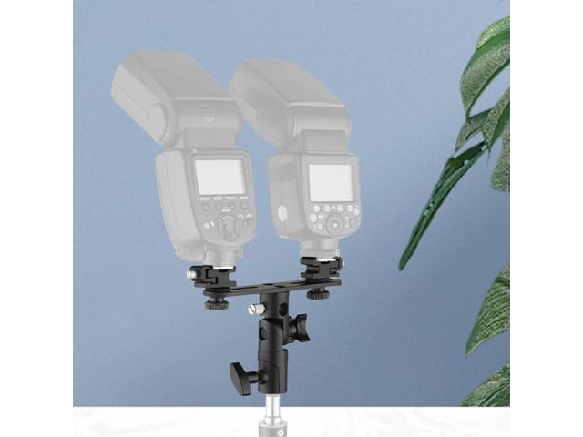 Dual Flash Bracket Double Hot Shoe Flash Umbrella Holder 1/4inch To 3/8inch with 2 Cold Shoe Mount for DSLR Camera