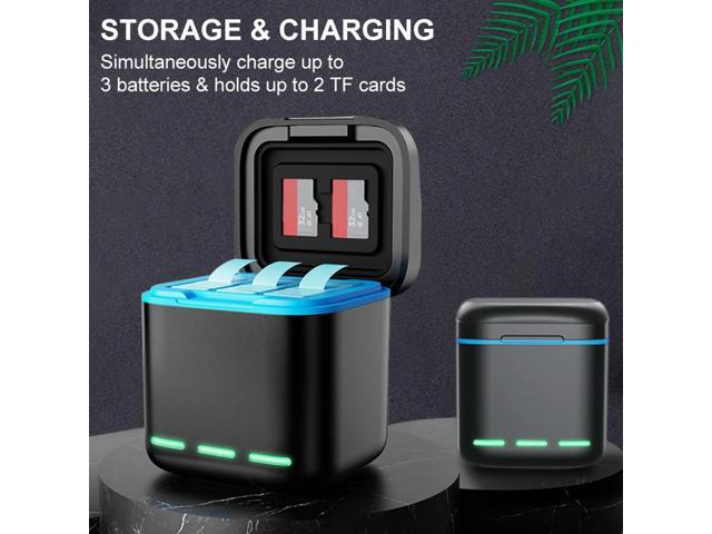 3-Channel Charger with Type C Cable Fast Charger 2 SD Slot Batteries Case for GoPro Go Pro Hero 8 7 6 5