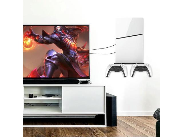 Wall Mount Bracket Game Console Base Stand Holder with 2 Controller Mounts Display Stand Base Wall Hanging Stand for PS5 Slim