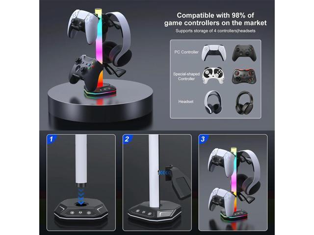 RGB Headset Stand 9 Light Modes for Desk Controller Holder Controller Stand Hanger for PS5/PS4/Xbox/Switch Pro Gamepad & Headset