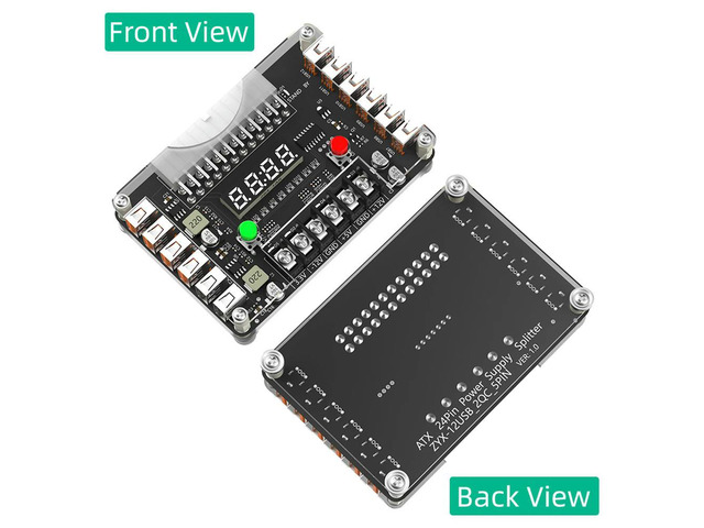12-Port USB 3A 3.3V 5V 12V -12V Output Power Module and Acrylic Case Kit ATX Power Supply Breakouts Board Module for Computer PC
