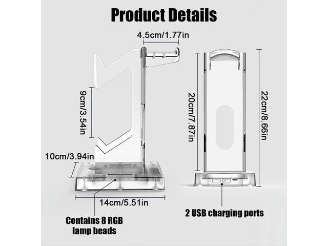 RGB Game Console Controller Bracket Transparent Gamepad Controller Stand Controller Holder Headset Stand for PS5 Portal/PS5/Xbox