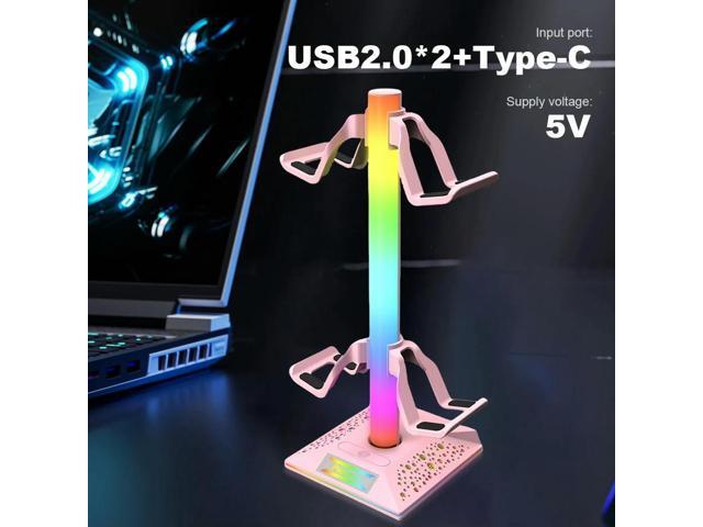 RGB Gaming Headphones Stand with 2 USB2.0 Ports Headset Gamepad Stand Controller Stand for PS5 Gaming Accessories