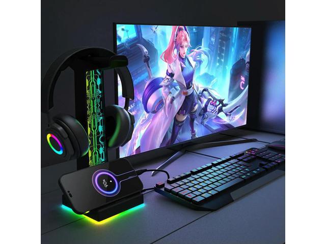 RGB Headset Display Stand 10 Lighting Effects Headphone Stand Holder Rack Space Saving Headphone Display Rack for Table Supplies