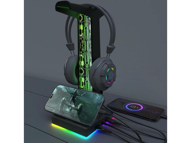 RGB Headset Display Stand 10 Lighting Effects Headphone Stand Holder Rack Space Saving Headphone Display Rack for Table Supplies