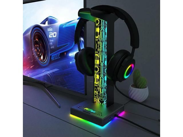 RGB Headset Display Stand 10 Lighting Effects Headphone Stand Holder Rack Space Saving Headphone Display Rack for Table Supplies