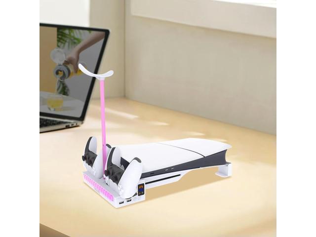 Horizontal Stand with Dual Controller Charger Base Stand for PS5 Slim Console for 5 Slim Disc & Editions