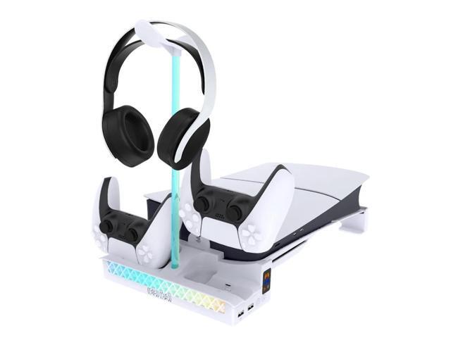 Horizontal Stand with Dual Controller Charger Base Stand for PS5 Slim Console for 5 Slim Disc & Editions