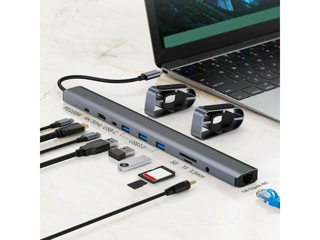 USB C Adapter SD/TF Card Reader RJ45 Gigabit Ethernet 3.5mm AUX HDMI-compatible 4K 3 USB 3.0 5Gbps Data Ports for Macbook