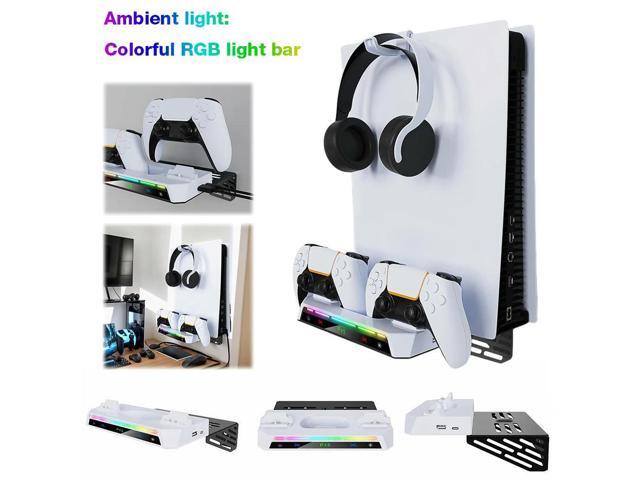 Wall Mount Kit with Charging Station RGB Light Wall Bracket W/ Headset Holder Wall Stand for PS5 Slim/PS5 Console Disc &