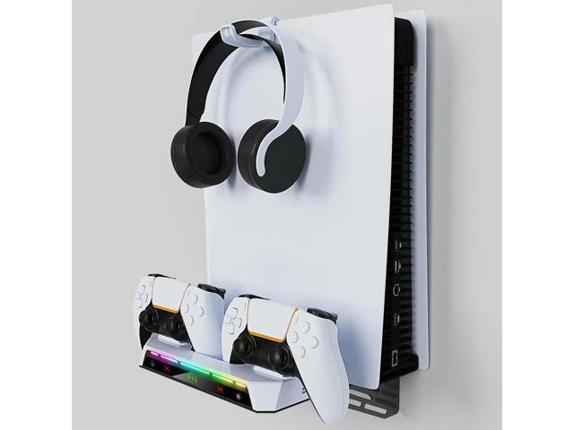 Wall Mount Kit with Charging Station RGB Light Wall Bracket W/ Headset Holder Wall Stand for PS5 Slim/PS5 Console Disc &
