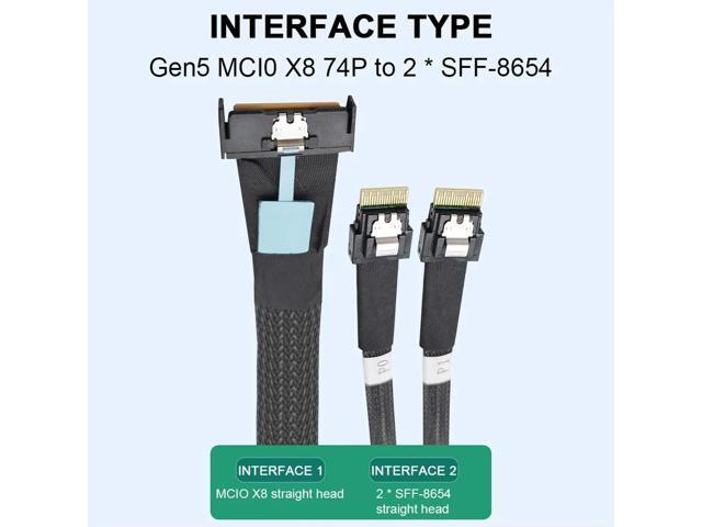 MCIO 8i Slimline SAS To 2 Ports SFF-8654 4i Cable PCIE5.0 Server Adapter Cable Male To Male Connection Cable Server Adapter 50cm