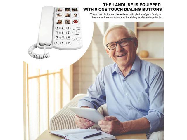 Corded Telephone with Speaker Elderly Image Phone One Button Touch Enlarged Phone 9 Piction for Patients with Hearing Impairment