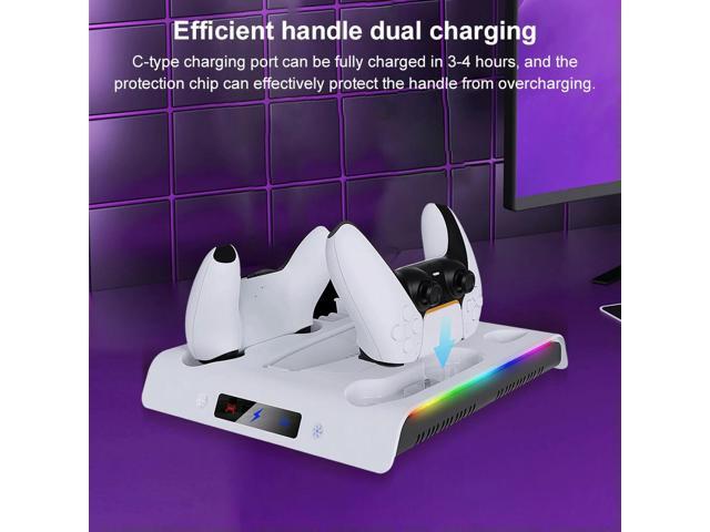 For PS 5 Slim/PS 5 Pro Stand Charging Station Dock 3 Levels Cooling Fan Base Holder with Controller Charging RGB Lights for PS 5