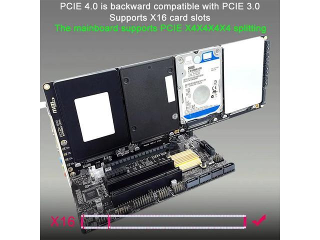 4-Port NVMe Interface PCIe X16 Conversion Card Motherboard Support PCIe X4x4x4x4 Bifurcation with LED Indicator for PC
