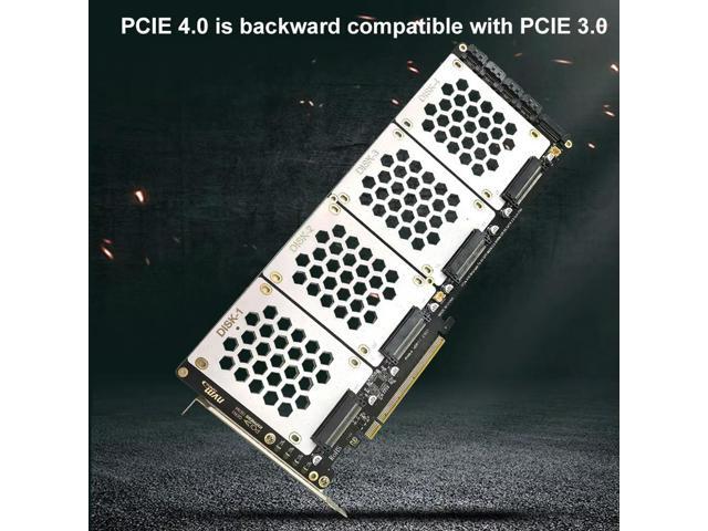 4-Port NVMe Interface PCIe X16 Conversion Card Motherboard Support PCIe X4x4x4x4 Bifurcation with LED Indicator for PC