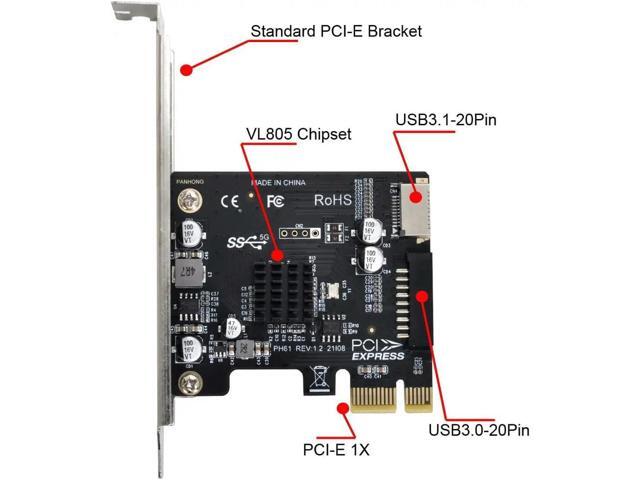 JoniSerl PCI-E to USB 3.0 Expansion Card 5Gpbs Type E PCI Express Card 19/20 Pin Header for Type C Front Panel Mount Adapter